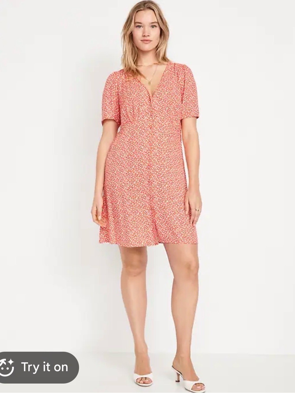 Old‎ Navy Ditsy Floral Swing Dress Button Front 3X Coral Red Cottagecore Country